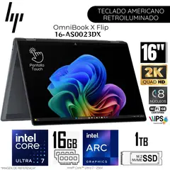 HP - Laptop OmniBook X Flip Intel Core Ultra 7 - 256V 16GB RAM 1TB SSD 16" Pulg. 2K Touch -16-AS0023DX