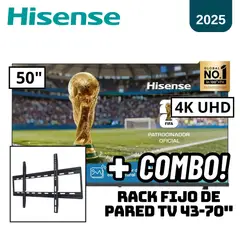 HISENSE - TELEVISOR 50 SMART TV VIDAA 4K UHD LED 2025 - 50A4NV + RACK FIJO