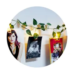GENERICO - Luces LED Decorativas con Clips para Fotos + Hojas Verdes – 1.85 m