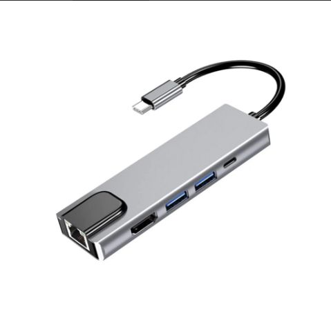 Hub USB-C BYL-2007 Tipo C Adaptador 5 en 1 USB3.0/HDMI/PD/PUERTO ETHERNET
