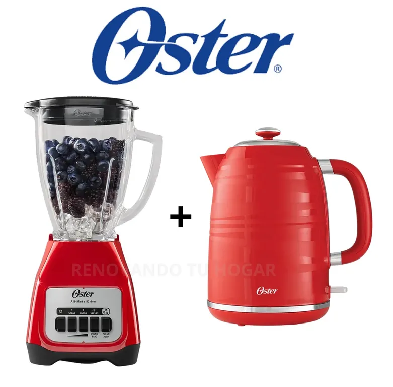 COMBO LICUADORA 2 VEL ROJO DE 1.5 LT + HERVIDORA ROJO DE 1.7 LT