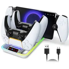GENERICO - Cargador Para Mandos PS5 y PlayStation Portal 3 En 1 RGB