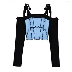 PEACE AND LOVE - Crop top Celeste Mujer