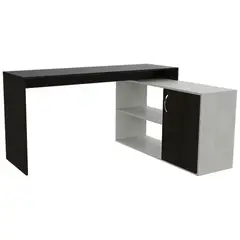 FMFURNITURE - Escritorio En L 1 Puerta Y Estantes Fm-032B Blanco Y Negro