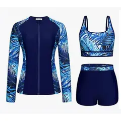 GENERICO - TRAJE DE BAÑO AZUL MANGA LARGA 3 PIEZAS NATACION