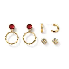 ESIKA - Estuche de Aretes x3 Golden Rouge Hermosos Tendencia Baño de Oro 24K