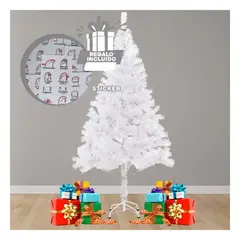 RYBIU IMPORT - Arbol de Navidad con Soporte Metalico y Acabado Blanco Festivo Blanco Y+Regalo Sticker