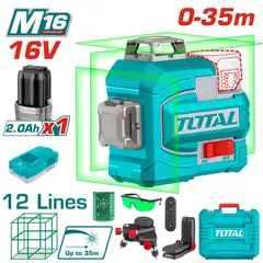 TOTAL TOOLS - Nivel Laser 12 lineas Verde 3D 16v 0-35m + Accesorios-TLL301201