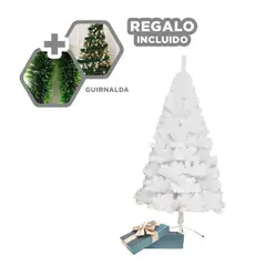 RYBIU IMPORT - Arbol Artificial con Base de Metal y Diseño Tradicional Blanco Y+Guirnalda Nav