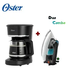 OSTER - DÚO Cafetera de 12 Tazas 650W BVSTDCP121B y Plancha Clásica