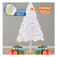 RYBIU IMPORT - Pack2 Pino Navideño con Ramas Nevadas y Base de Metal Blanco Y+Papel Regalo