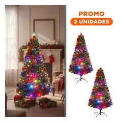 SKYBLOO - Pack2 Pino Navideño con Base de Metal y Puntas de Fibra Optica Multicolor Verde