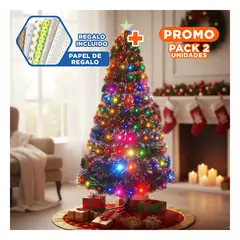 SKYBLOO - Pack2 Pino Artificial de 120 cm con Efecto Luminoso y Soporte Metalico Verde Y+Papel Regalo