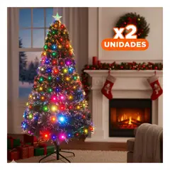 SKYBLOO - Pack2 Pino Decorativo con Base de Metal y Destellos de Fibra Optica Verde Y+Regalo Sticker