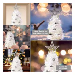 SKYBLOO - Arbol Mini de Navidad para Escritorio con Bolas y Estrella Plateado