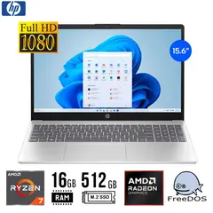 HP - LAPTOP 15-FC0012LA, 15.6" FHD AMD RYZEN 7 7730U, 16GB DDR4, SSD 512GB FREEDOS