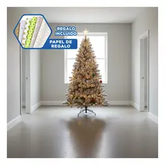 SKYBLOO - Arbol Decorativo con Base de Metal y Acabado Nevado de Verde Y+Papel Regalo