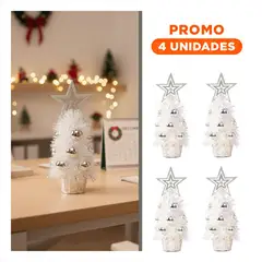 RYBIU IMPORT - Pack4 Pino Festivo Mini con Bolas y Estrella Plateado