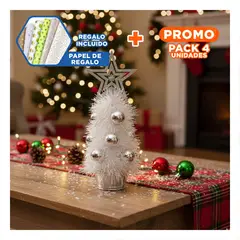 RYBIU IMPORT - Pack4 Pino de Navidad Mini con Bolas Decorativas y Estrella Plateado Y+Papel Regalo
