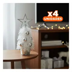 RYBIU IMPORT - Pack4 Pino Artificial de 30 cm con Bolas y Estrella Plateado Y+Regalo Sticker