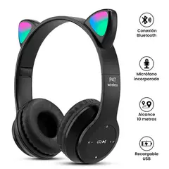 GENERICO - AUDIFONO INALAMBRICO CAT EAR LUZ LED P47M - NEGRO