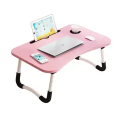 GENERICO - MESA PLEGABLE PORTÁTIL PARA LAPTOP CON RANURA Y POSAVASOS - ROSADO