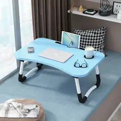 GENERICO - MESA PLEGABLE PORTÁTIL PARA LAPTOP CON RANURA Y POSAVASOS - CELESTE