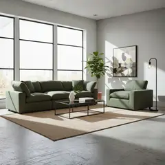 GENERICO - Combo Midnit: Sofá de 3 Cuerpos y Sillón en Tela Chenille Antifluido con 3 Cojines Decorativos