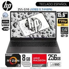 HP - Laptop 255 G10 AMD Ryzen 3-7320U 8GB RAM 256GB SSD 15.6" FHD FreeDos - A9BS1LT