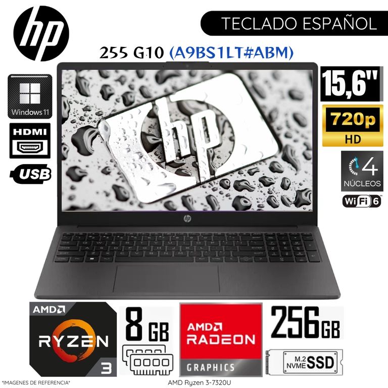 Laptop 255 G10 AMD Ryzen 3-7320U 8GB RAM 256GB SSD 15.6" FHD Win 11- A9BS1LT
