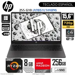 HP - Laptop 255 G10 AMD Ryzen 3-7320U 8GB RAM 256GB SSD 15.6" FHD WIN11 - A9BS1LT