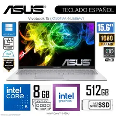 ASUS - Laptop Vivobook X1504VA-NJ686W Intel Core5-120U 8GB RAM 512GB SSD 15.6" Pulg. FHD Wind 11