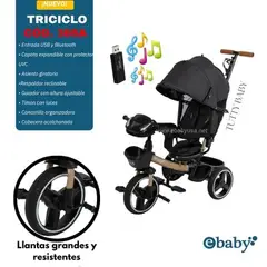 EBABY - TRICICLO MUSICAL GIRATORIO - COD365A - NEGRO