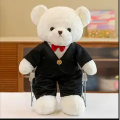 GENERICO - Oso de Peluche Novio Elegante con Smoking y Michi