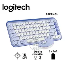 LOGITECH - Teclado + Mouse POP Icon Combo Inalámbricos Bluetooth Lilac