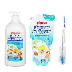 PIGEON - Kit Limpieza y Alimentación Bebé Limpiador 700ml + Refil + Cepillo de Nylon