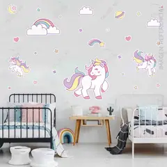 GENERICO - Vinil Infantil Unicornios con Arcoíris y Estrellas Decoración Adhesiva para Habitación de niña
