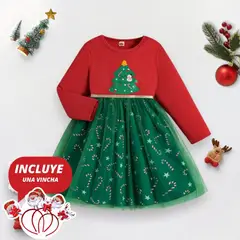 GENERICO - VESTIDO NAVIDEÑO NIÑA - IDEAL PARA FIESTAS INCLUYE VINCHA