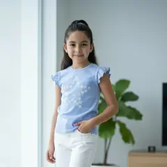 GENERICO - Polo Celeste Niña Manga Corta Algodón Estrella