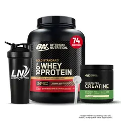 OPTIMUN NUTRITION - Gold Standard Whey 5 LB - Double Rich Chocolate + Creatina Optimum Nutrition 300 g + Shaker + Scoop