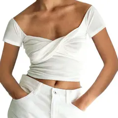 42AROZINA - Top Mujer Color Sólido Sin Tirantes Slim Fit Manga Corta