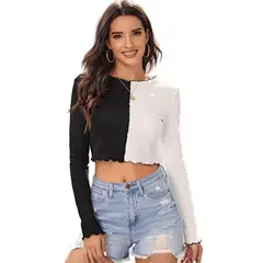 42AROZINA - Top casual de manga larga con bloques de color para mujer