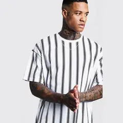 42AROZINA - Manga corta casual a rayas para hombre