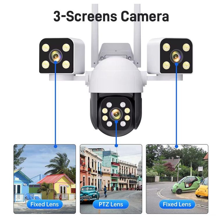 Cámaras De Seguridad 3 Lentes 360° Wifi 4k Full Hd Visión Nocturna con Alarma incluida Color Blanco