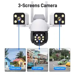 GENERICO - Cámaras De Seguridad 3 Lentes 360° Wifi 4k Full Hd Visión Nocturna con Alarma incluida Color Blanco