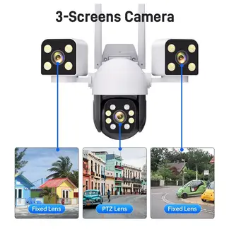 GENERICO - Cámaras De Seguridad 3 Lentes 360° Wifi 4k Full Hd Visión Nocturna con Alarma incluida Color Blanco