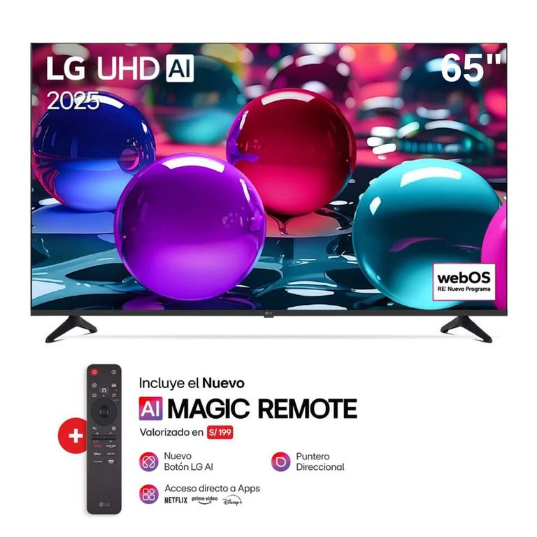 Televisor 65" Smart UHD 4K Thinq Ai 65UA7300PSB + Magic Remote - Nuevo 2025