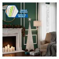 ANIMALIA - Arbol Decorativo Plateado con Luz LED y Diseno Escarchado Y+Papel Regalo