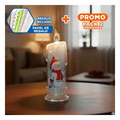 ANIMALIA - Pack2 Candela Led de Mesa Muñeco de Nieve Gorro Rojo 18cm Transparente Y+Regalo Sticker