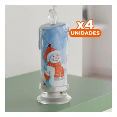 ANIMALIA - Pack4 Farol Luz Led con Muñeco de Nieve Chalina Roja en Transparente Y+Regalo Sticker